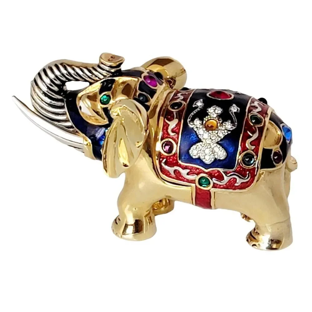 Vtg Trinket Jewelry Box Made with Swarovski Crystal Decorative Elephant Figurine